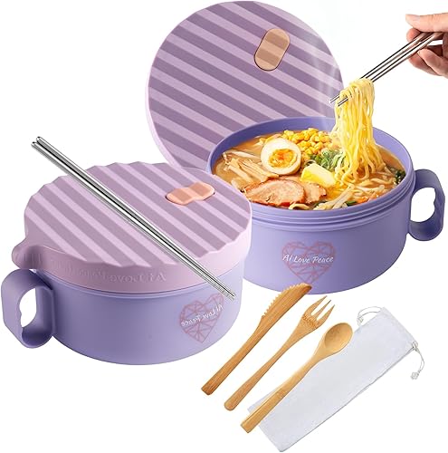 Miniatura 11 de AI LOVE PEACE Tazón para ramen, 40 onzas, para cocinar fideos en microondas para ramen, Pho, sopa y pasta, apto para lavavajillas y portátil, ideal