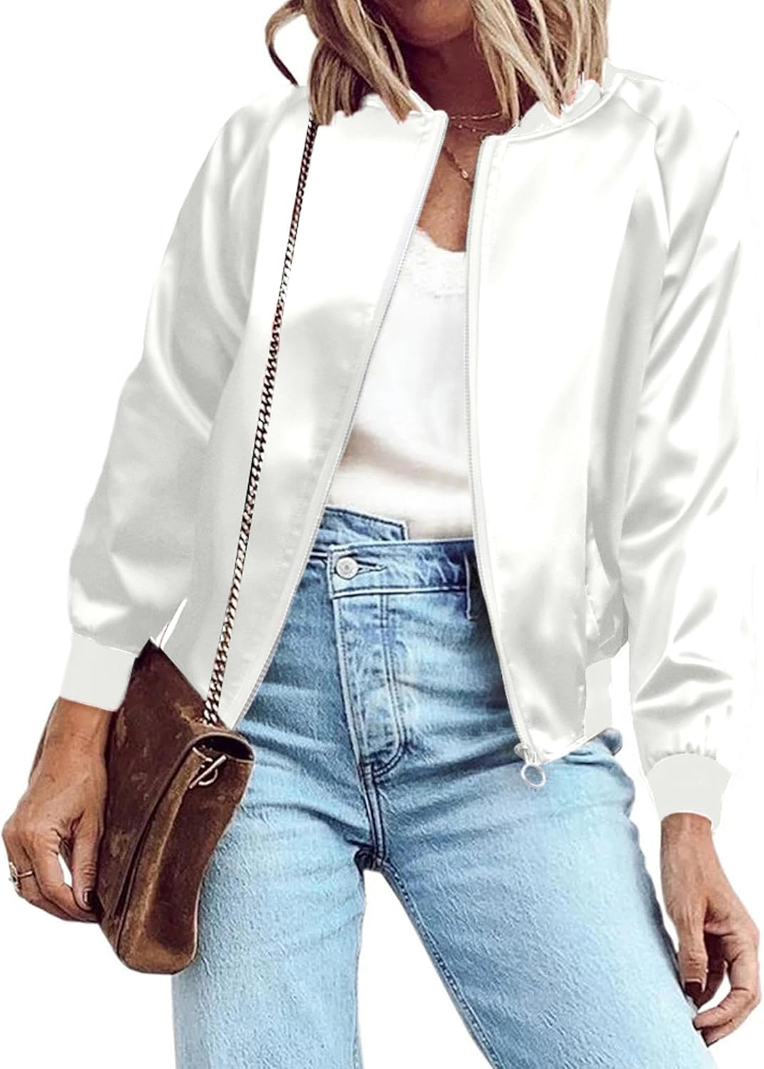 Zeagoo Women's Bomber Jacket Lightweight Zip Up Jacket Casual Striped Jacket Coat Outerwear Windbreaker with Pockets