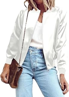 Women's Bomber Jacket Lightweight Zip Up Jacket Casual Striped Jacket Coat Outerwear Windbreaker with Pockets