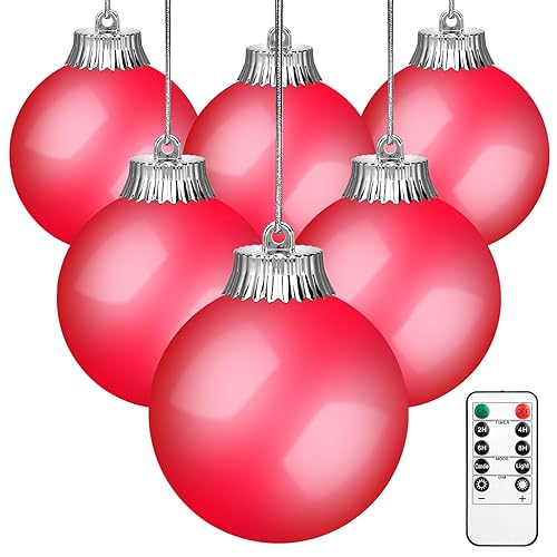 6PCS Outdoor LED Ornament, 5 Inch Red Christmas Balls Outdoor