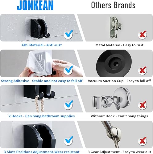 Miniatura 5 de JONKEAN Soporte de cabezal de ducha de mano con 2 ganchos para colgar, soporte de cabezal de ducha adhesivo fuerte, soporte de varilla de ducha