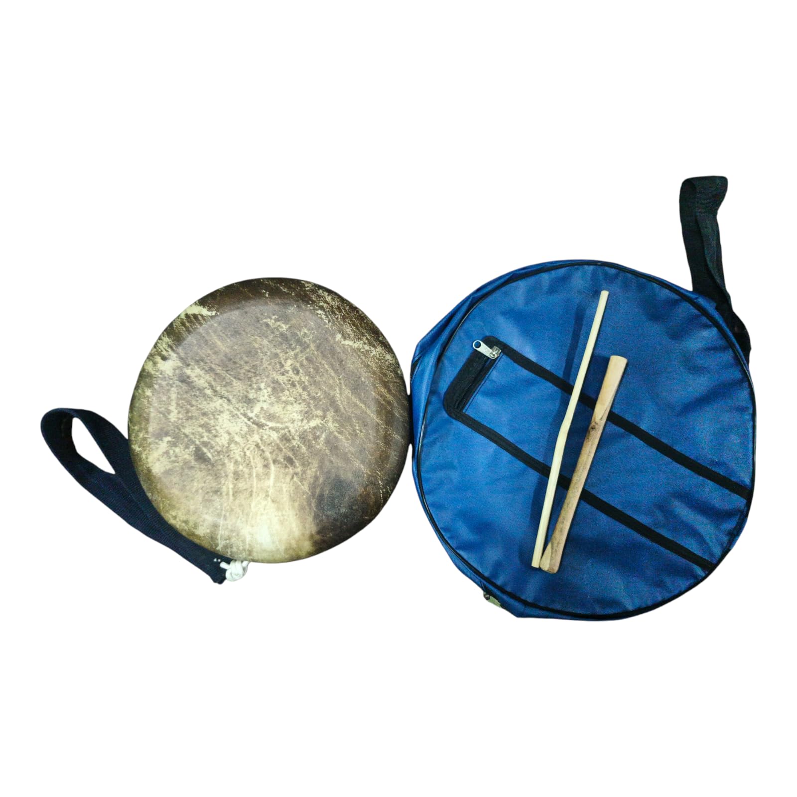 Traditional Parai/Thappu Hand Drum with Carrying Case, Blue Padded Storage Bag, Wooden Sticks-image-41