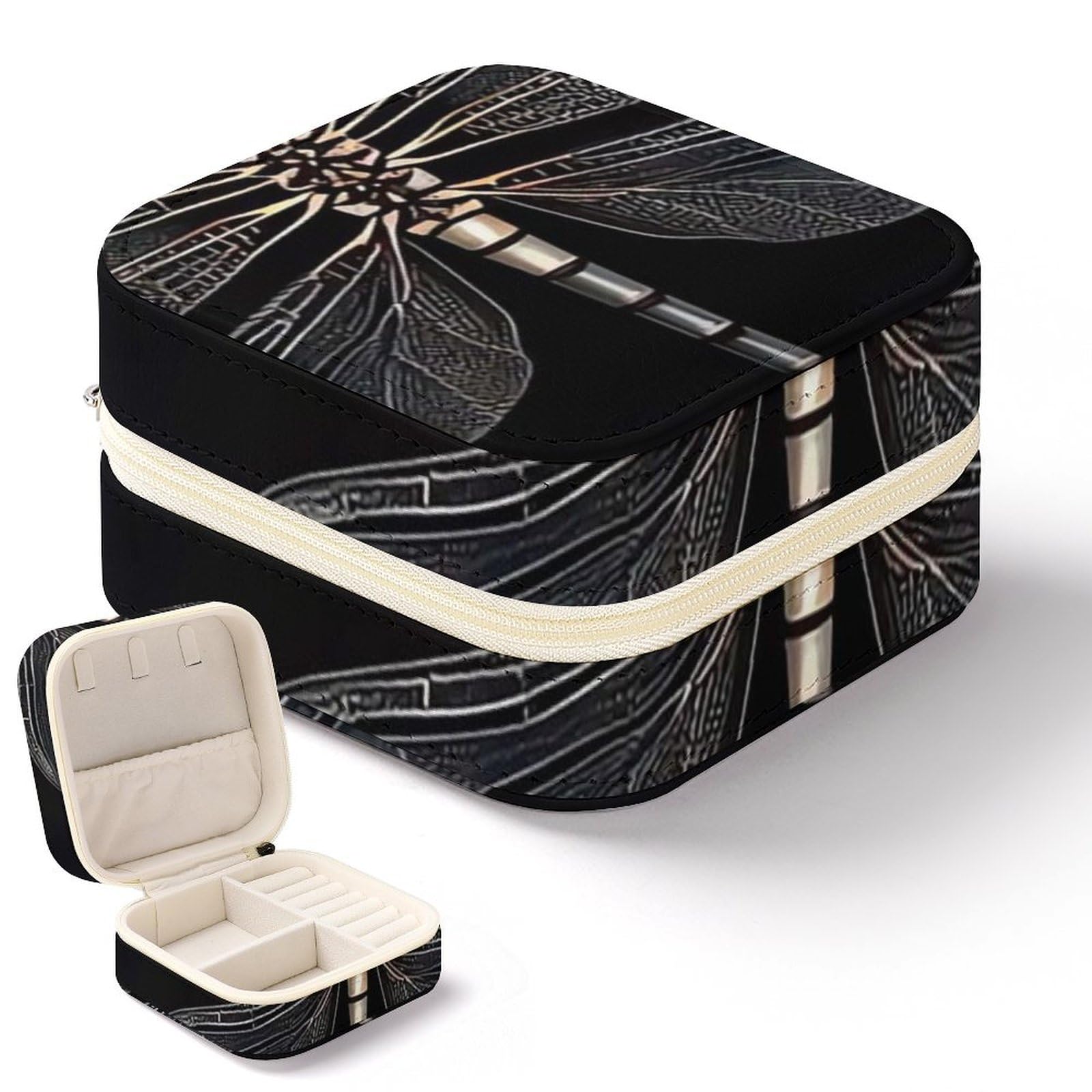 Boîte à bijoux libellule noire pour ranger bagues et boucles