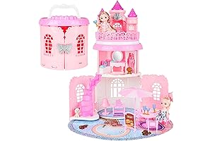 deAO Doll House for Girls Portable Playset Dollhouse Castle Kids Pretend Play...