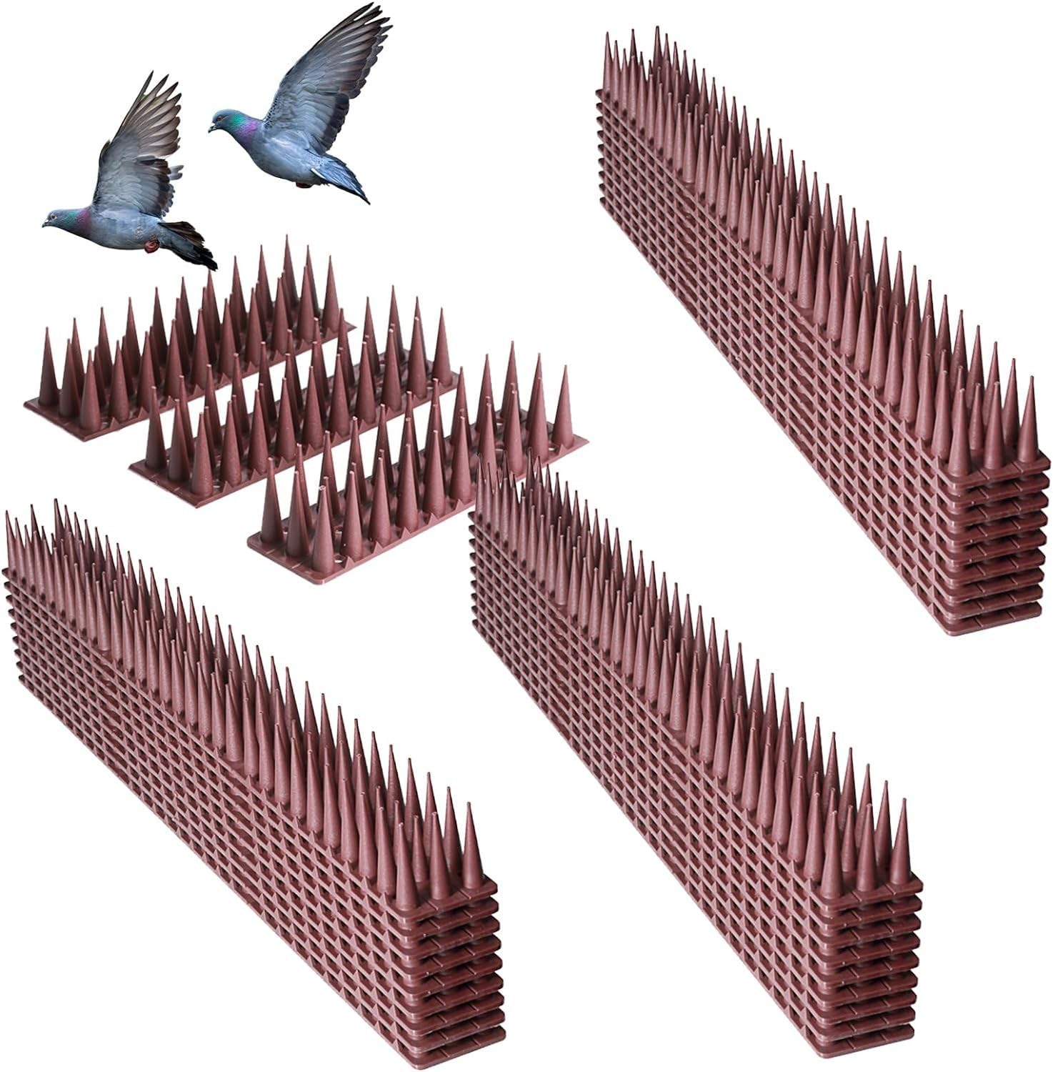Bird Spikes for Outside, 12 Pack Bird Deterrent Spikes for Small Birds Pigeon Squirrel Raccoon Crow Cats, Easy to bend Defender Spikes for Outside to Keep Birds Away, Fence Spikes for Railing (Brown)