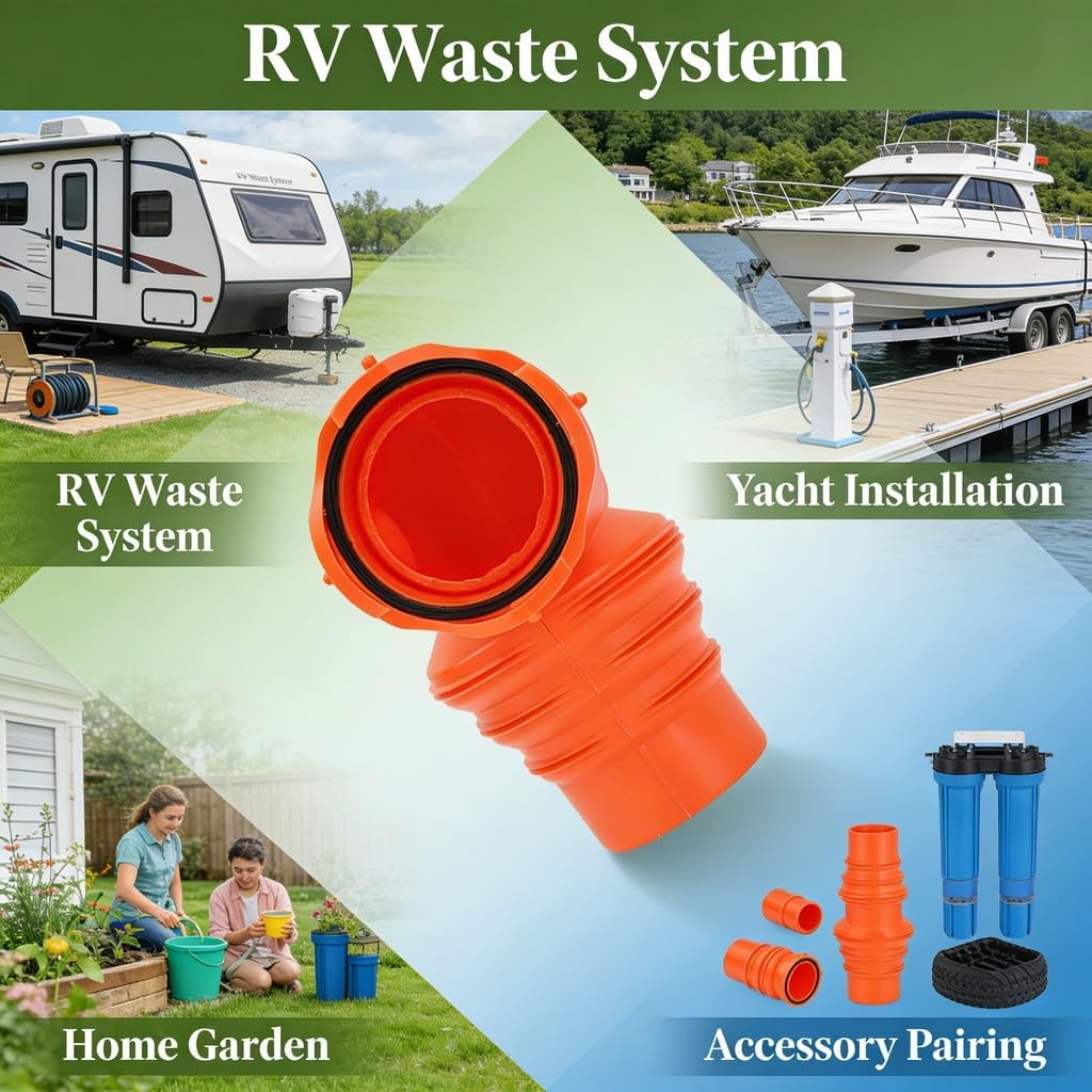 RV Sewer Hose Elbow with Lid, 90 Degree Connector, HDPE Durable Material - Easy Installation, Leak - Proof Seal, Ideal for RV and Yacht Sewer Systems