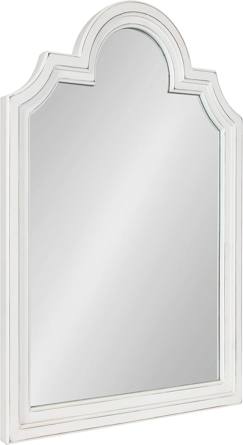 Kate and Laurel Sindahl Rustic Wood Framed Arch Wall Mirror, 26 x 35, Distressed White, Moroccan-Inspired Accent