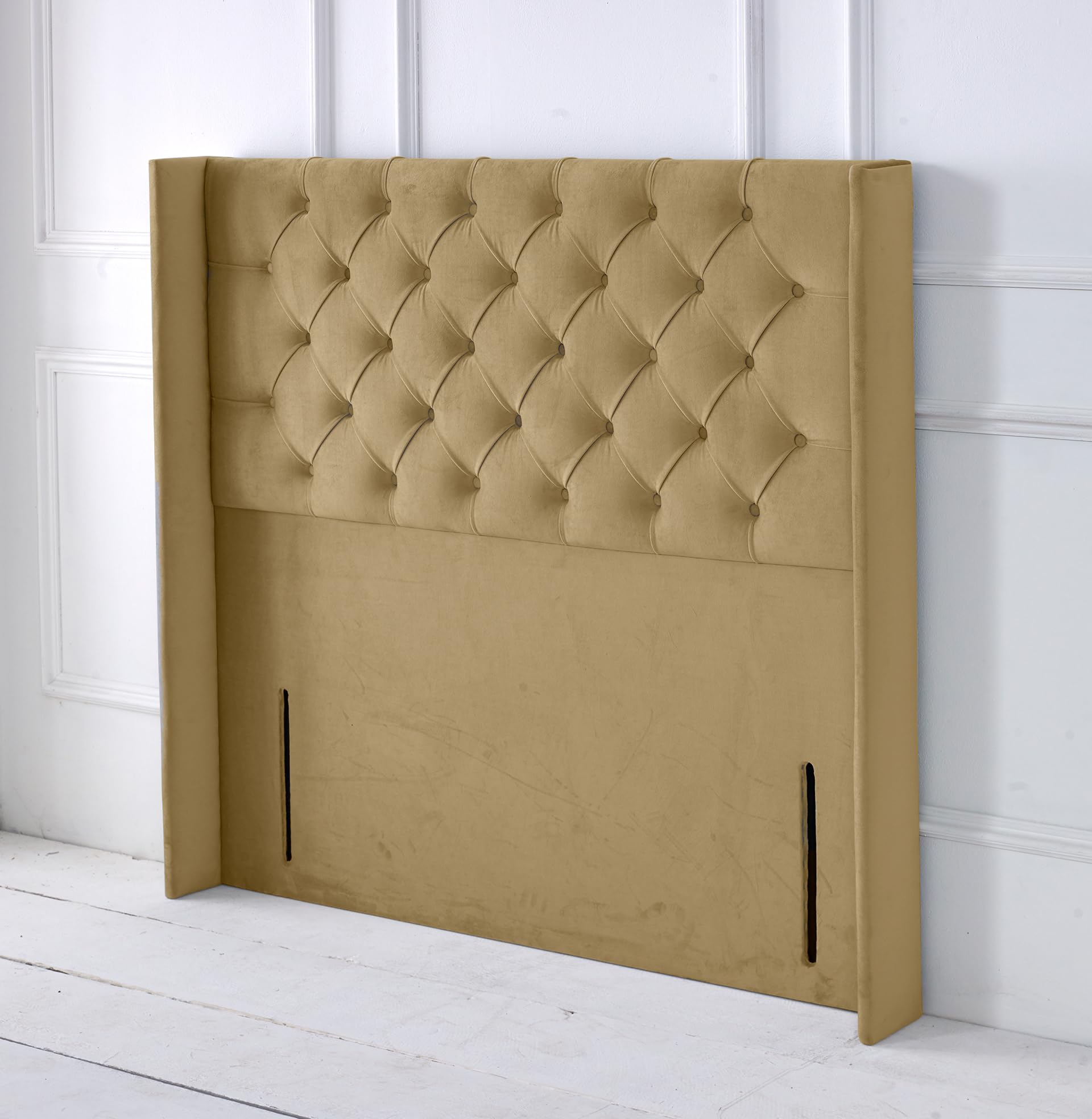 Chesterfield Ottoman Winged Divan Bed Headboard | Plush Velvet Headboards for 5ft King Size Bed Frame | Elegant design with wooden material headboards for beds (Coffee, 5ft King Height-50inch)
