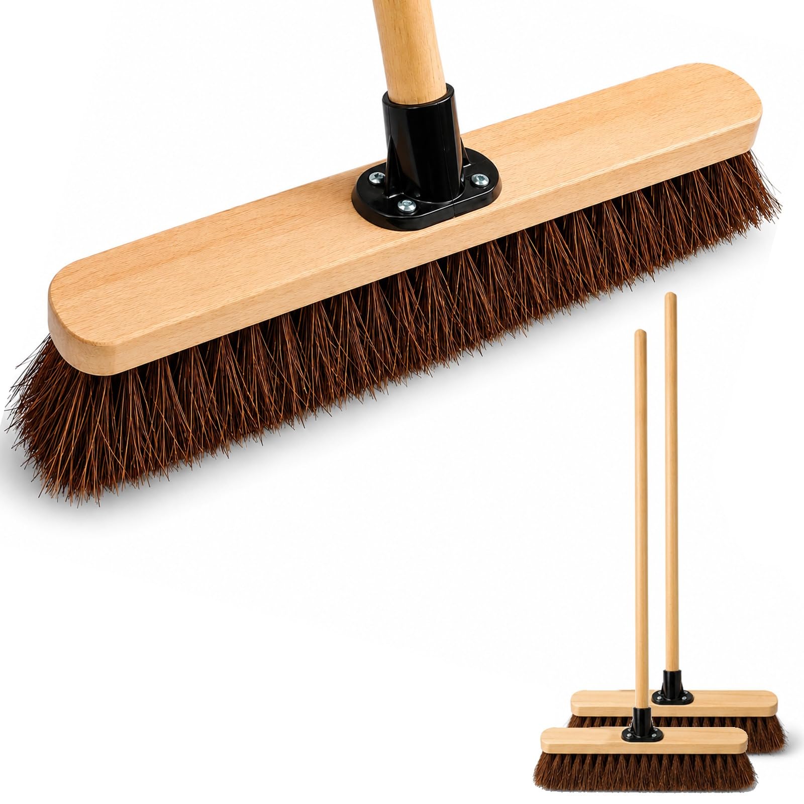 LSC 18” Broom Outdoor Broom Yard Brush Stiff Sweeping Brush Outdoor with Long Wooden Handle Natural Bassine Hard Bristles Garden Brooms for Cleaning Gardens Driveway (PACK OF 2)