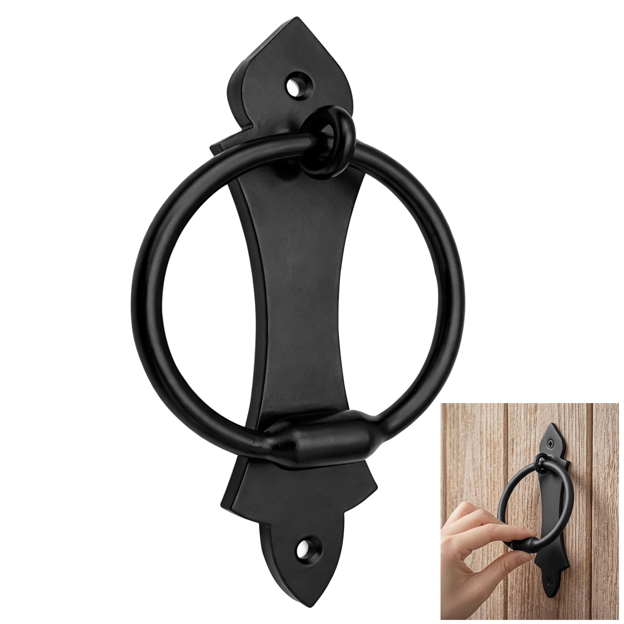 Lord of Battles Handgeschmiedeter Türklopfer aus Eisen, stabiler Ring-Türklopfer, perfekt für Vintage-Holz-Scheunentüren, Tore, Zaun, Schloss und Bauernhaus, mattschwarz, pulverbeschichtet