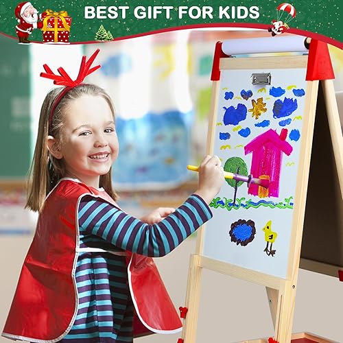 Miniatura 8 de RenFox Caballete para niños, caballete de arte ajustable para niños, más de 140 accesorios, pizarra magnética de borrado en seco de doble cara y