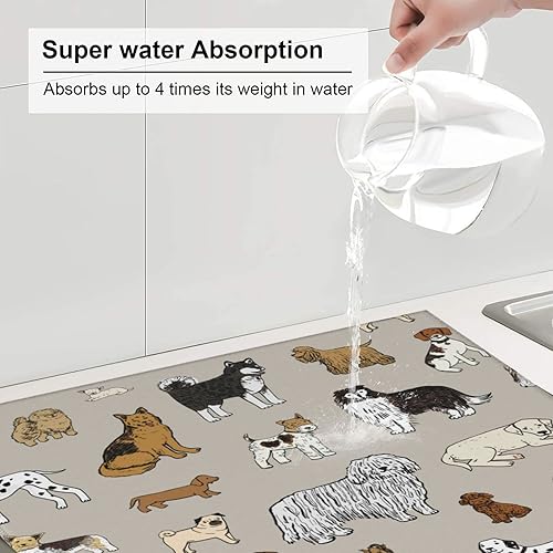 Miniatura 5 de Tapete de secado de platos con diseño de perros lindos de 16 x 18 pulgadas, tapete protector de platos para encimera de cocina, tapete protector de