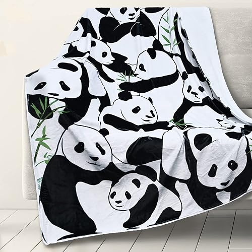 RosieLily Manta de panda para adultos, manta de panda para niñas, bonita manta de forro polar negro para niños y mujeres, manta de felpa de panda