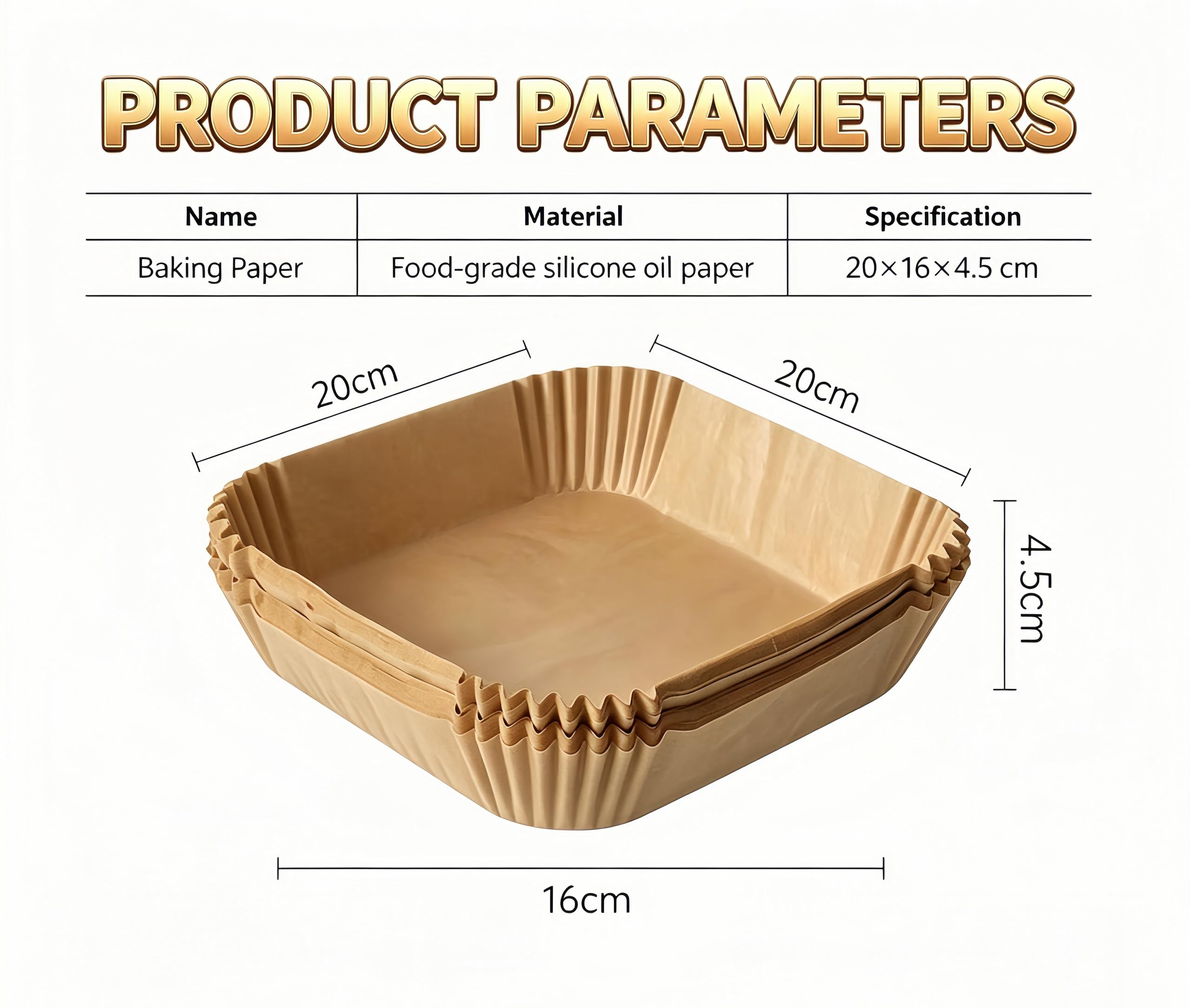 100 Sztuk Frytkownicy Papier do Pieczenia, Kwadrat Papier do Pieczenia 16 cm, Jednorazowe, Nieprzywierające, Odpowiednie do Frytkownicy o Pojemności 3,5–6 Litrów.