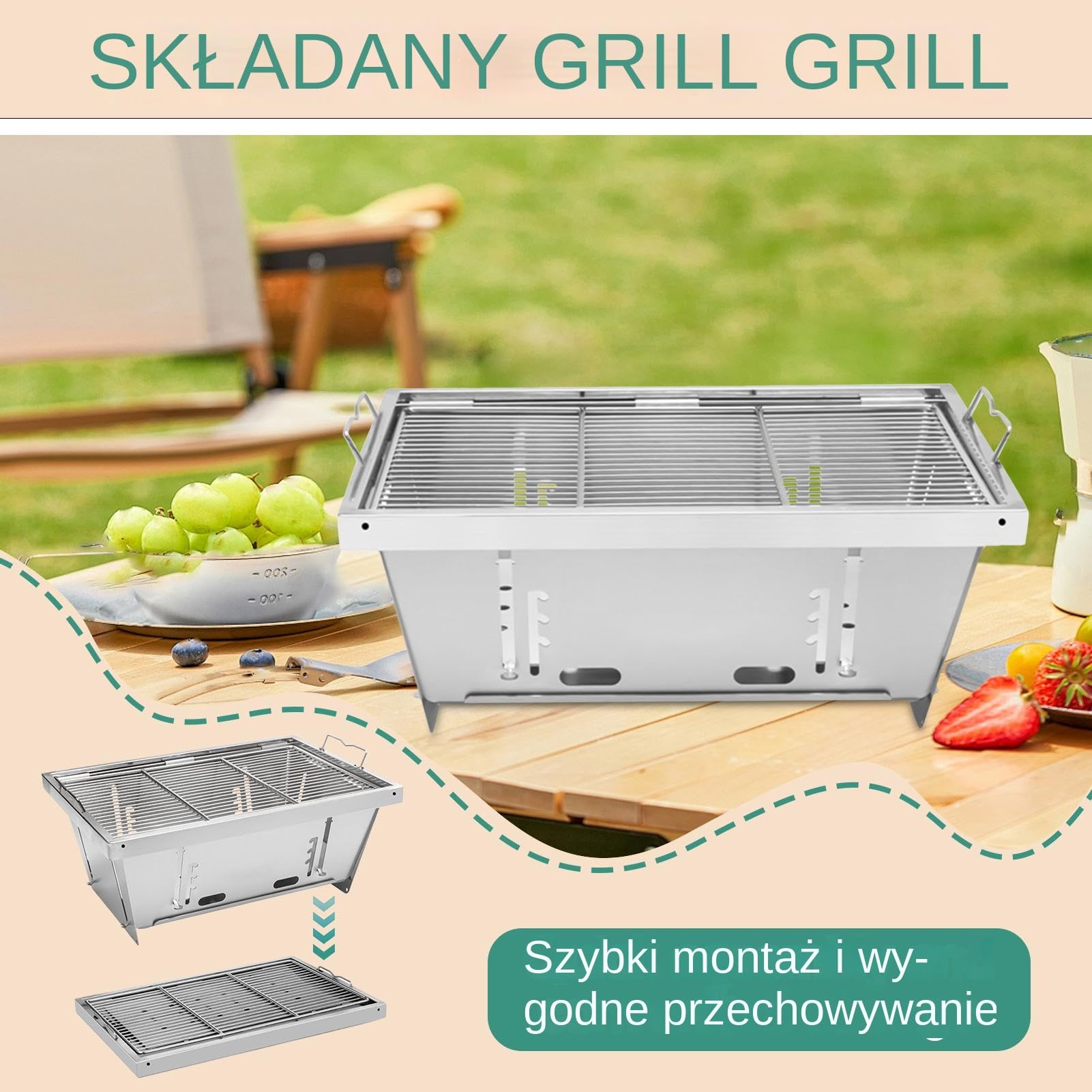 Mały Grill Na Świeżym Powietrzu Kompaktowy Składany na Węgiel Drzewny | Gryzaki Dla Intensywnych Gryzaczy Składane Rękojeści Do Kempingu Pikników Grillowania W Ogrodzie Na Plaży Dla Spotkań Rodzin