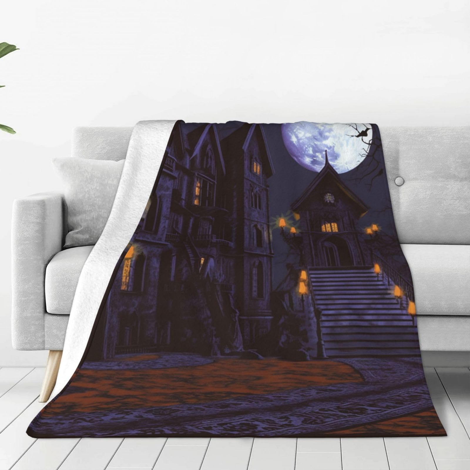Couverture hantée en micro polaire 152x127 cm plaid chaud et léger pour lit