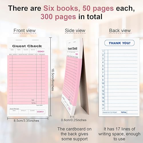 Miniatura 2 de Paquete de 6 blocs de notas para servidor, libros de cheques de invitados para servidores, bloc de notas de cheques de invitados para camareros,