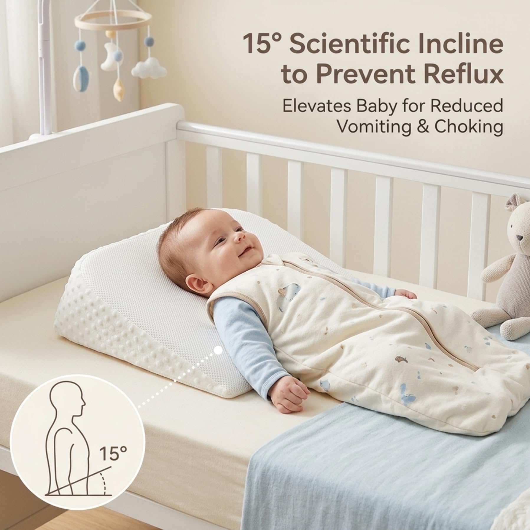 Oreiller compensé pour bébé, Oreiller Anti-Reflux Anti-crachats à 15 degrés, Double Face rafraîchissant en Tencel et Peluche, Multi-Usage pour l'alimentation sur Le Ventre, Style 1