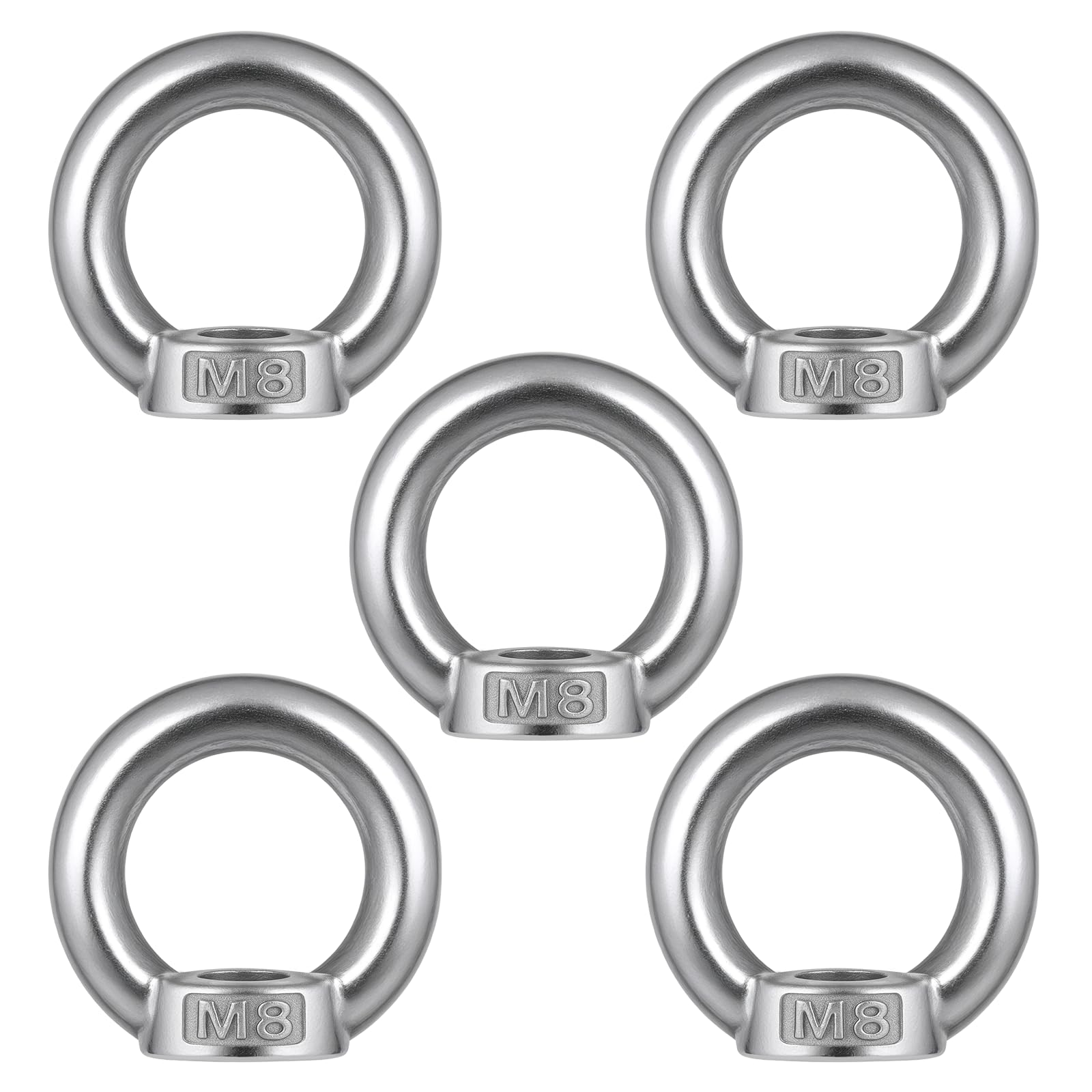 5 tuercas anulares M8, 304 de acero inoxidable 304, tuerca de ojal, ojales anulares, tuercas anulares, tornillos de anillo, perno de ojo para accesorios de elevación