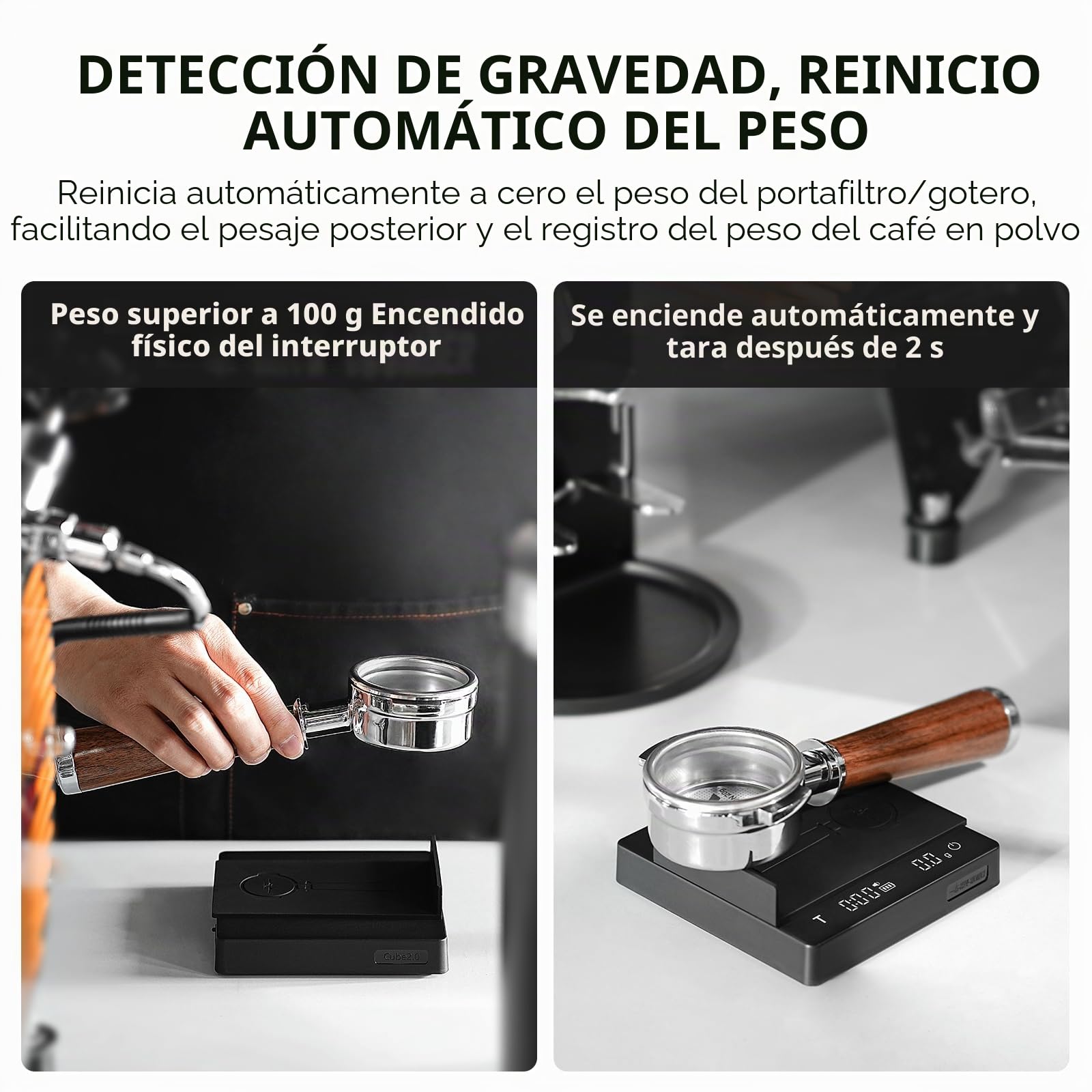 MHW-3BOMBER Cube Espresso Scale 2.0, báscula de café inteligente con temporizador, tara automática, detección de sólidos y líquidos, precisión de 0.1 g, recargable por USB-C, color negro