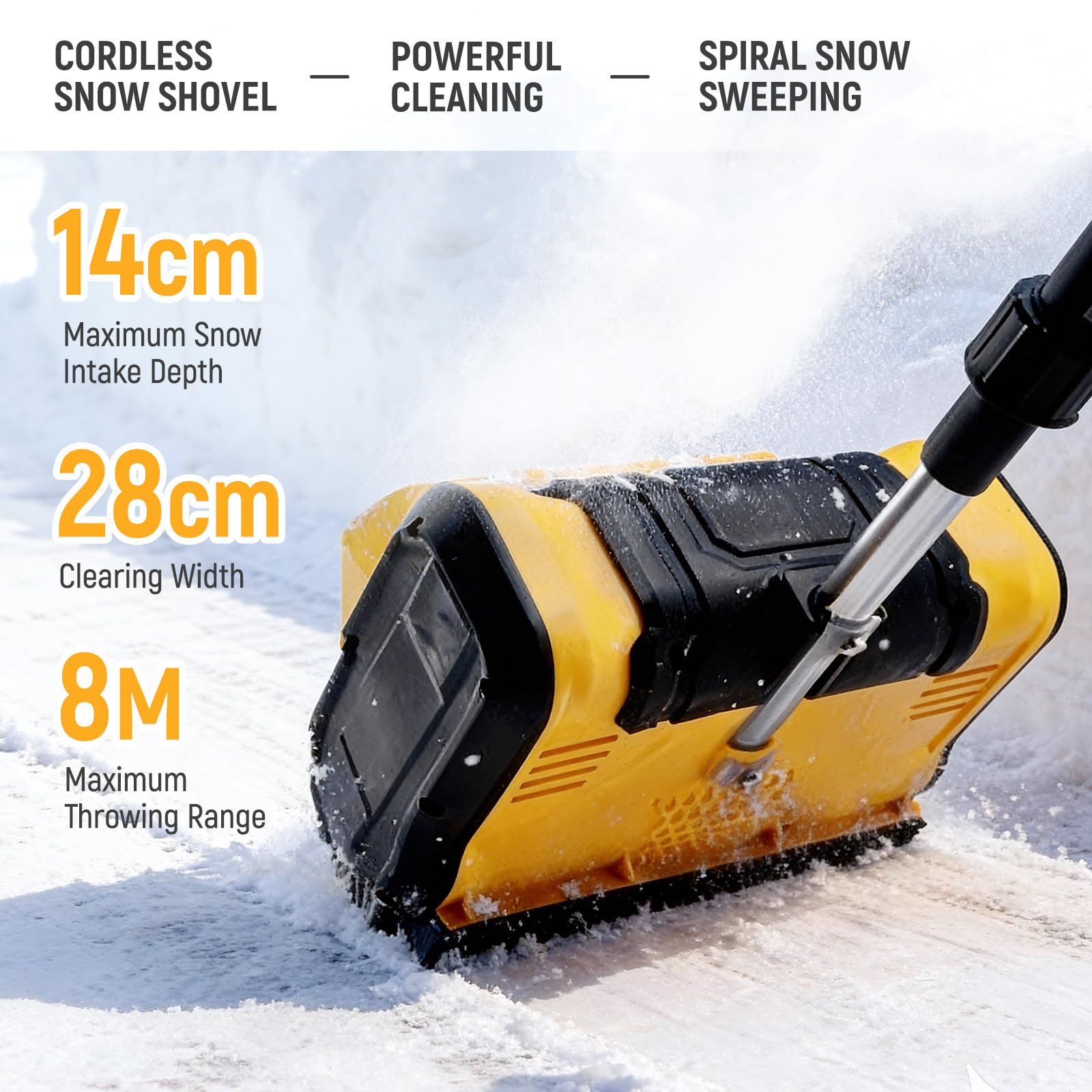 Deneigeuse Electrique 650W Fraise a Neige Pliable Fraises de Déneigement Snow Blower Batterie électrique 2.0 Ah avec Chargeur, Largeur de Déblaiement 28 cm/14cm Räumhöhe