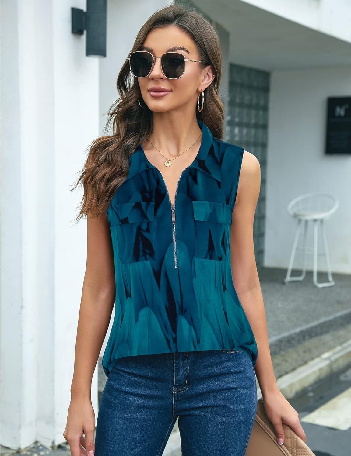 Bulotus Womens Tank Tops Summer Collared Quarter Zip Blouses Sleeveless V Neck Shirts Business Casual Tunic for Leggings - Image 2