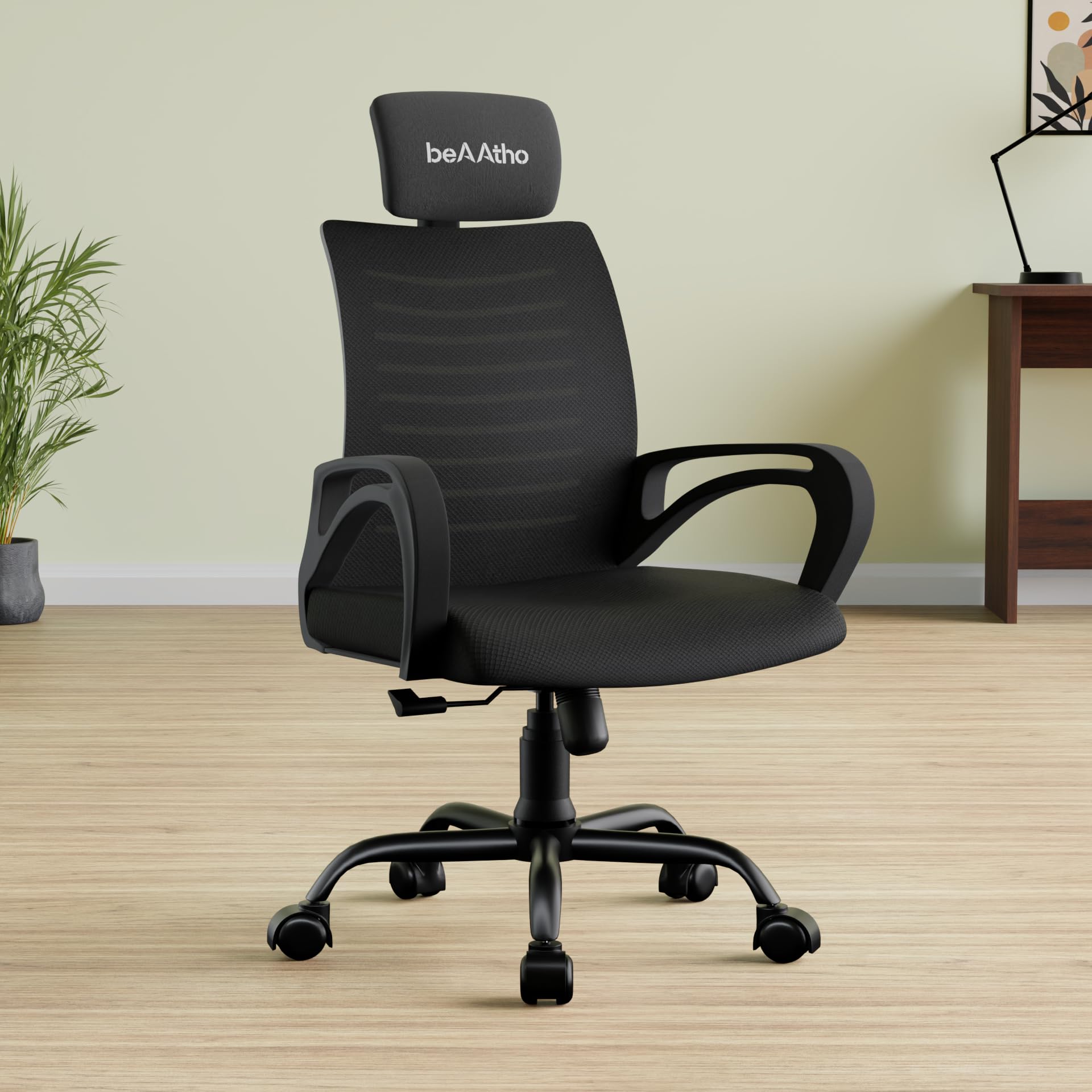 Verona Mesh High Back Ergonomic Home Office Chair with 3-Years Limited Warranty by beAAtho, Tilting & Height Adjustable Mechanism, Heavy Duty Metal Base Ideal for Office Work & Study (Black)