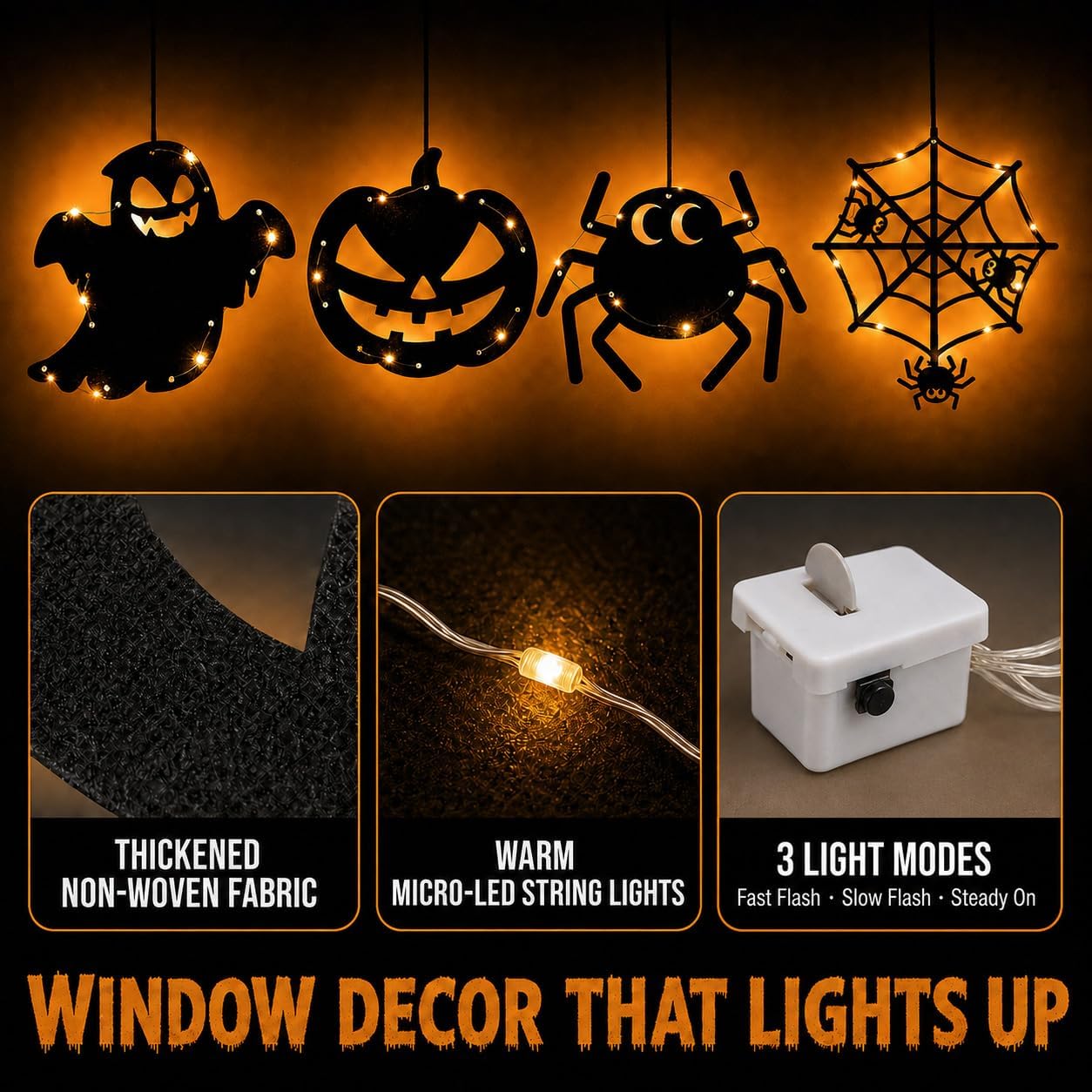 4PCS Halloween Decorations String Lights, Hanging Ghost Light for Party Supplies, LED Light Spider Window Light Indoor Outdoor image 5