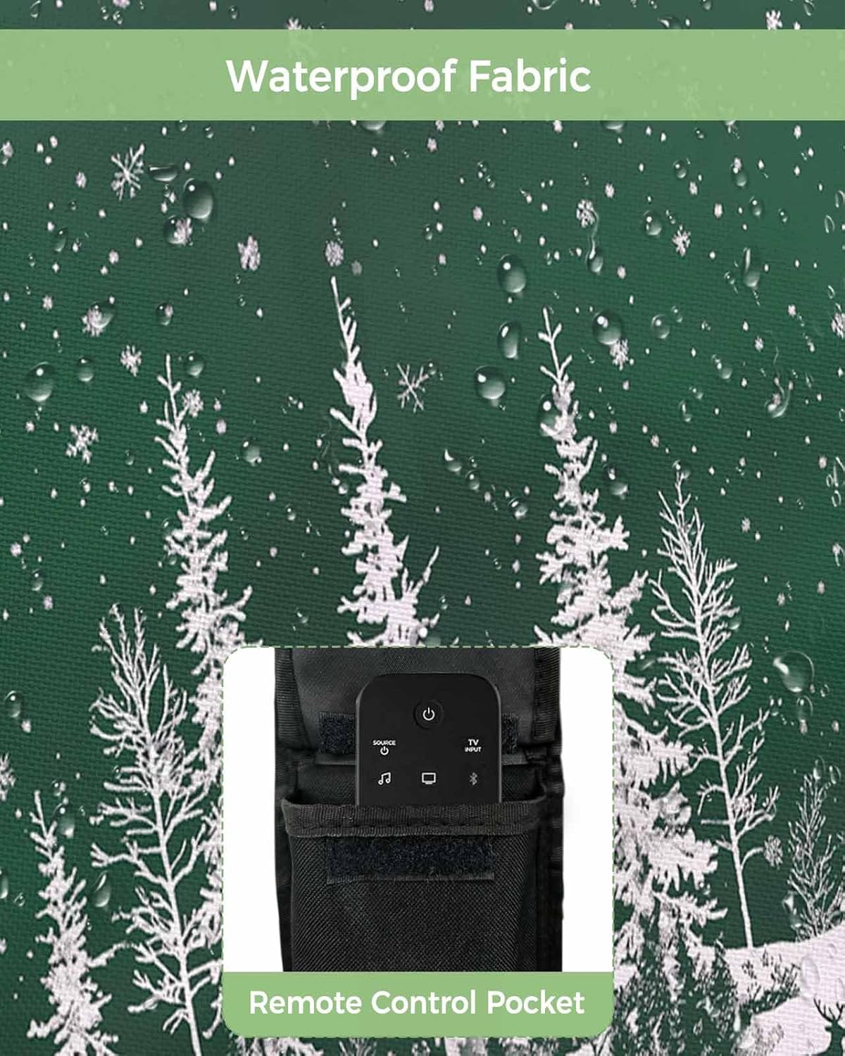 Christmas Tree Deer Outdoor TV Cover 60"-65" - 600D Waterproof TV Cover Weatherproof TV Screen Protector Dustproof Winter Xmas Elk Forest Dark Green TV Display Protector for Outside Flat Screen TV