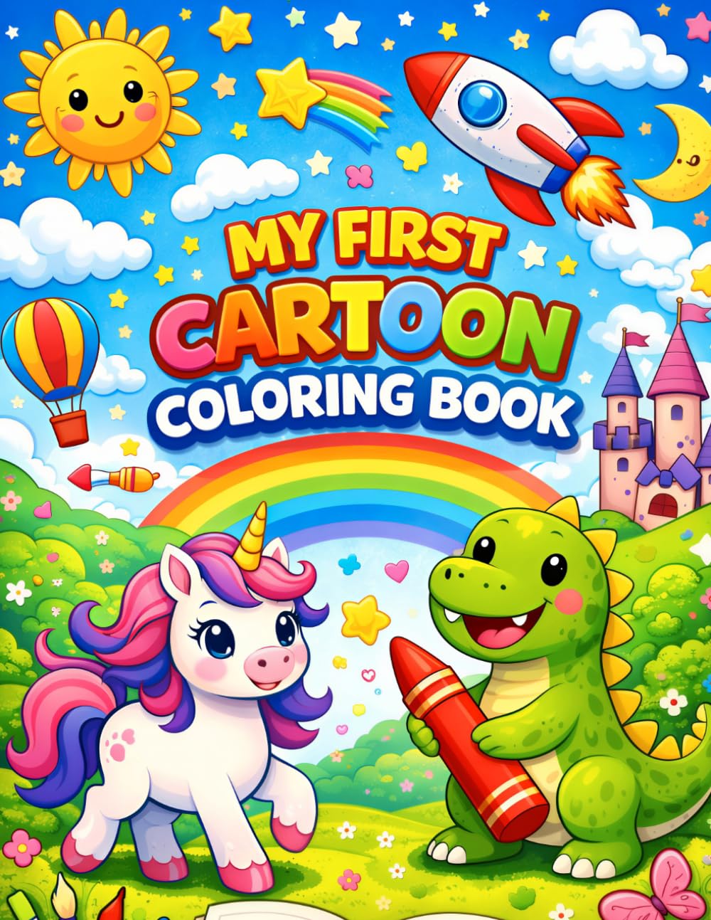 My First Cartoon Coloring Book for Kids Aged 3 to 6 Copy Coloring Book: Fun and Easy Cartoon Coloring Pages for Toddlers and Preschoolers with Colored Examples