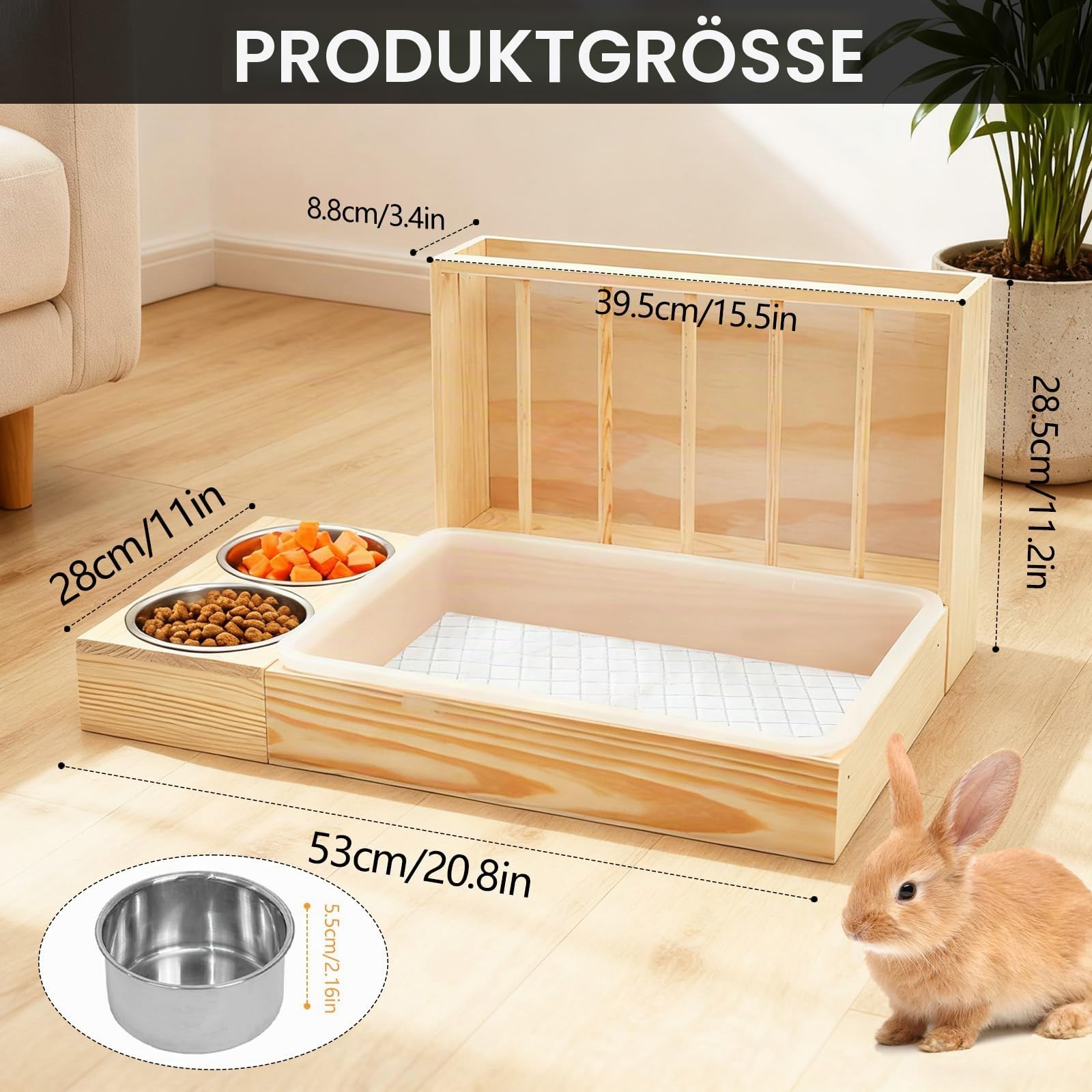 Heuraufe Kaninchen, Holz Futterspender Heu Kaninchen mit Katzentoilette Und Näpfen 3 in 1 Heuraufe Meerschweinchen Futter Spender Für Heu Für Chinchilla Hamster Nager