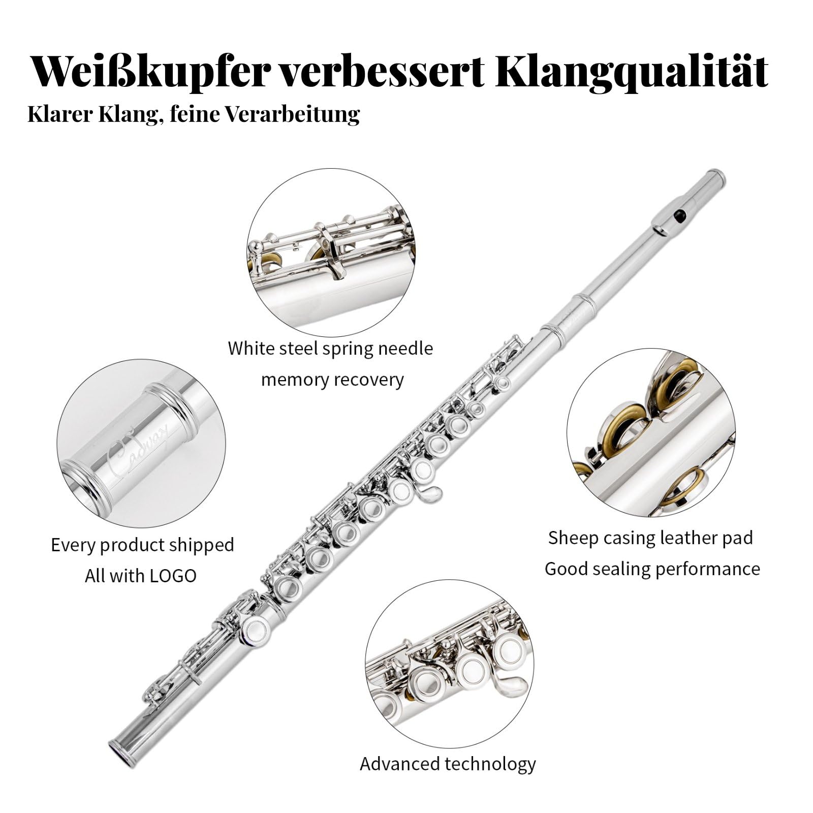 Harilla Flöte Konzertflöte C-flöte 16-tasten-querflöte aus Kupfernickel mit Ergonomischem Schlüsselmechanismus Und Lederverschluss für Anfänger Schüler, Rotbronze
