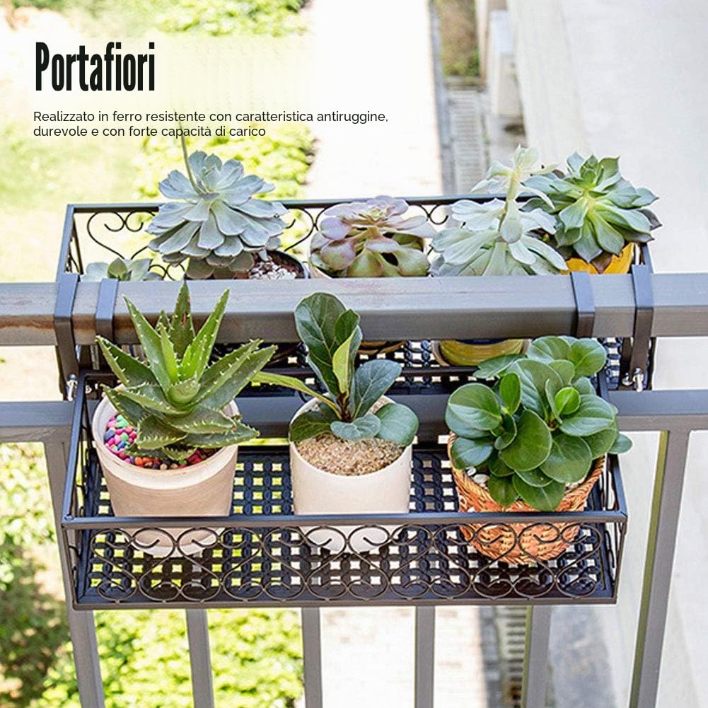 Tissting Cremagliera Fiori, Scaffale Appeso Balcone in Ferro 5 Livelli con Supporto Vasi per Piante, Design Moderno per Giardino Verticale Casa Ringhiera Angoli Esterni