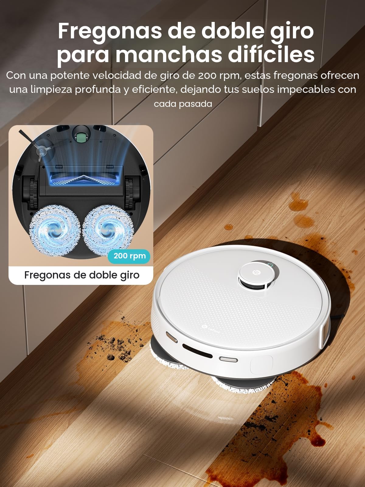 Lefant M3 Robot Aspirador y Fregasuelos, 12 000Pa, Cepillos Anti-Enredos, Doble Paño, Lavado/Secado Auto, Autovaciado, para Pelo de Mascotas, App y Voz