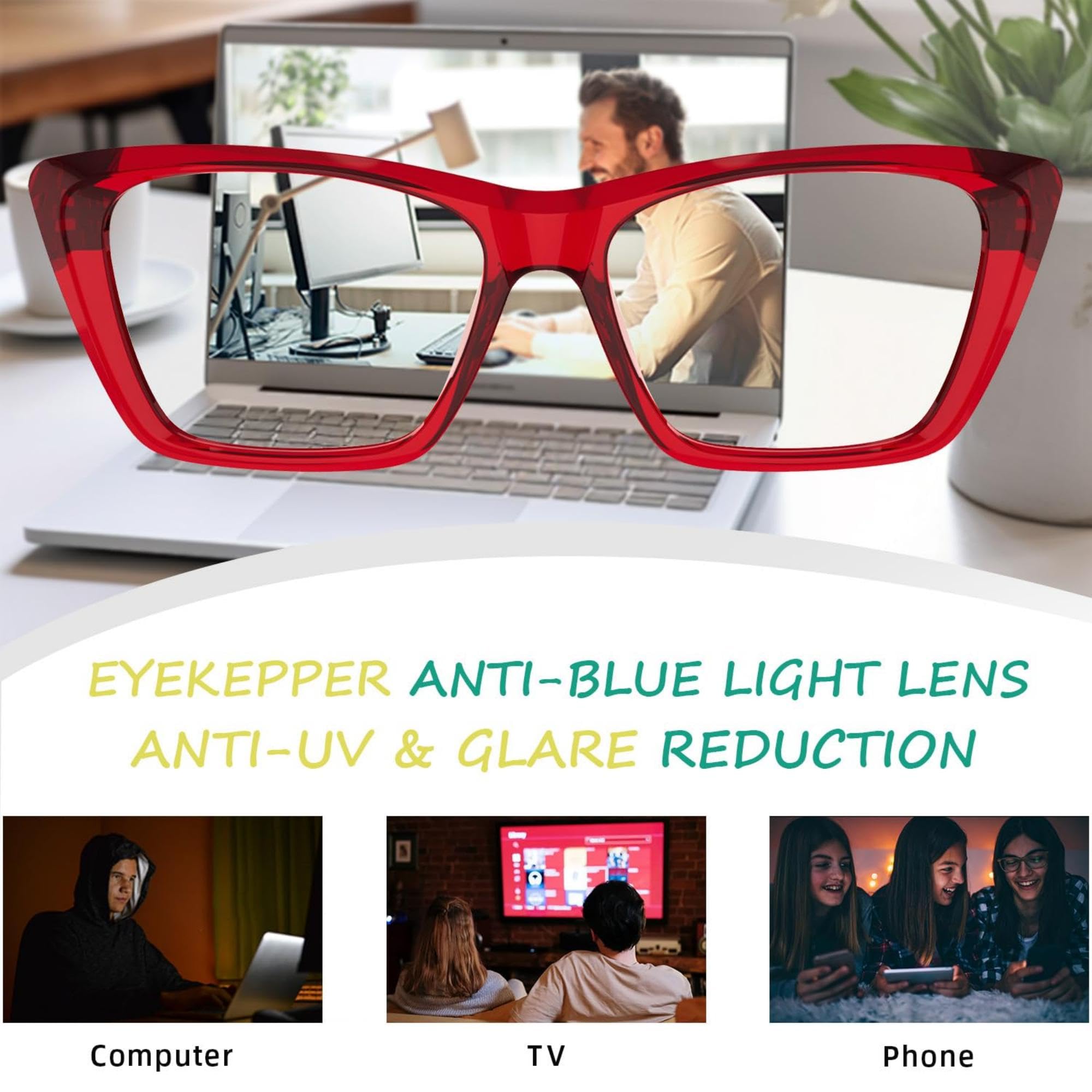Eyekepper 6 Paia Senza Metallo Occhiali da Lettura Anti Luce Blu con Cerniere a Molla Senza Viti Occhi di Gatto Lettori di Computer per Donna