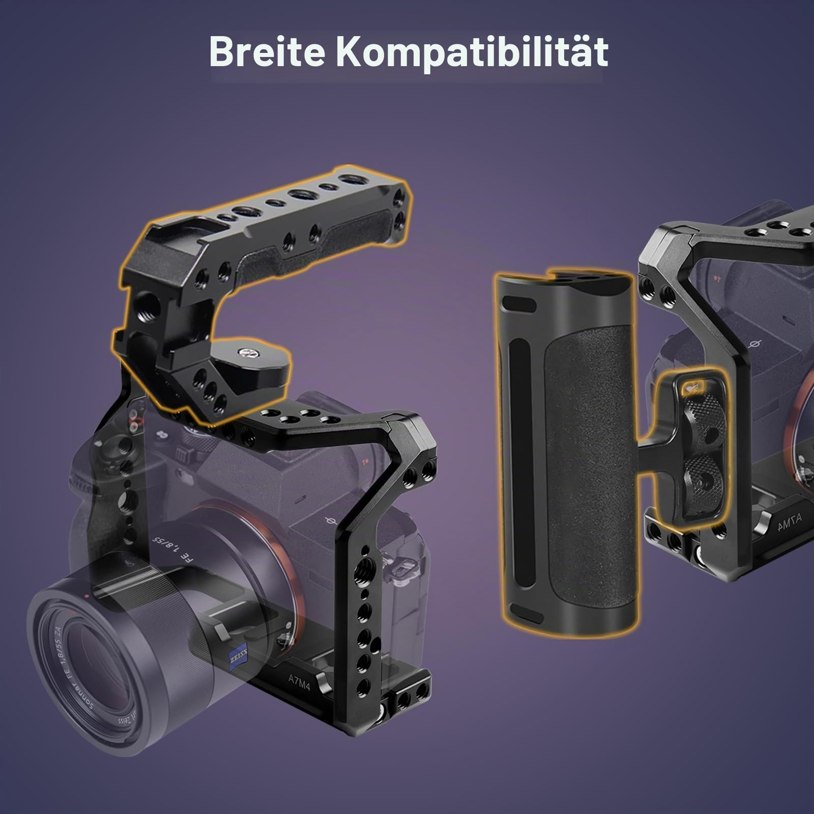 A1/A9 II/A7R4A/Alpha 7S III/ILCE-7M4/A7R4 Kamerakäfig, A7S3/A7SM3/A7S III/A7R IV Käfig mit Cold Shoe Mount für ARCA und kompatibel mit ARRI 3/8 Zoll Schnittstelle für Filmemachen