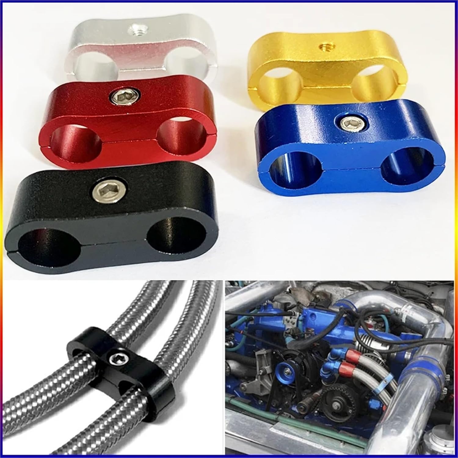 10pcs Hose Clamps Hose Separator Clamp AN4 AN6 AN8 AN10 AN12 Braided Rubber Hoses Clamps Billet Oil Fuel Water Tube Divider Line Separator Bracket(Black AN12)