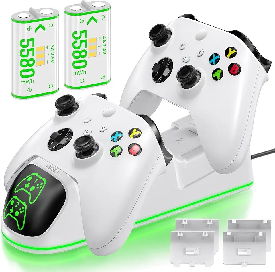 Carregador de controlador compatível com Xbox Series X|S/Xbox One, estação de carregamento com 2 x 1300 mAh kit de bateria recarregável, base de carregamento dupla OIVO para Xbox One/One Elite/Series X|S