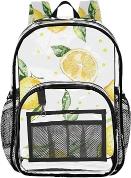 Fresh Lemon Print Clear Backpack for High School Clear Book Bag for Boys See Through Heavy Duty Bags