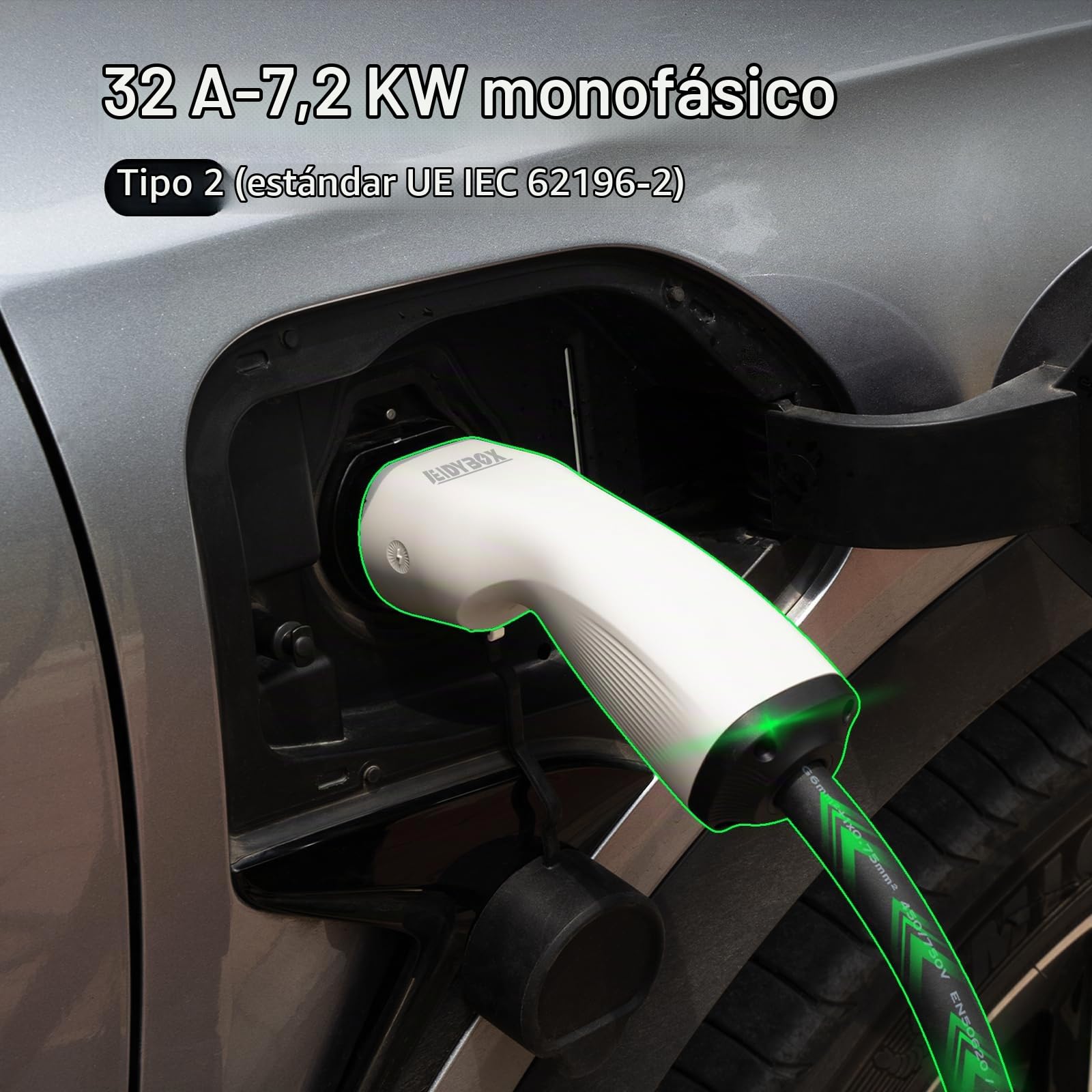 7,2KW Wallbox Tipo 2 Cargador Coche Electrico, 32A Monofasico Estación de Carga Doméstica con Cable de 7 m para EV PHEV Impermeable IP66 Negro