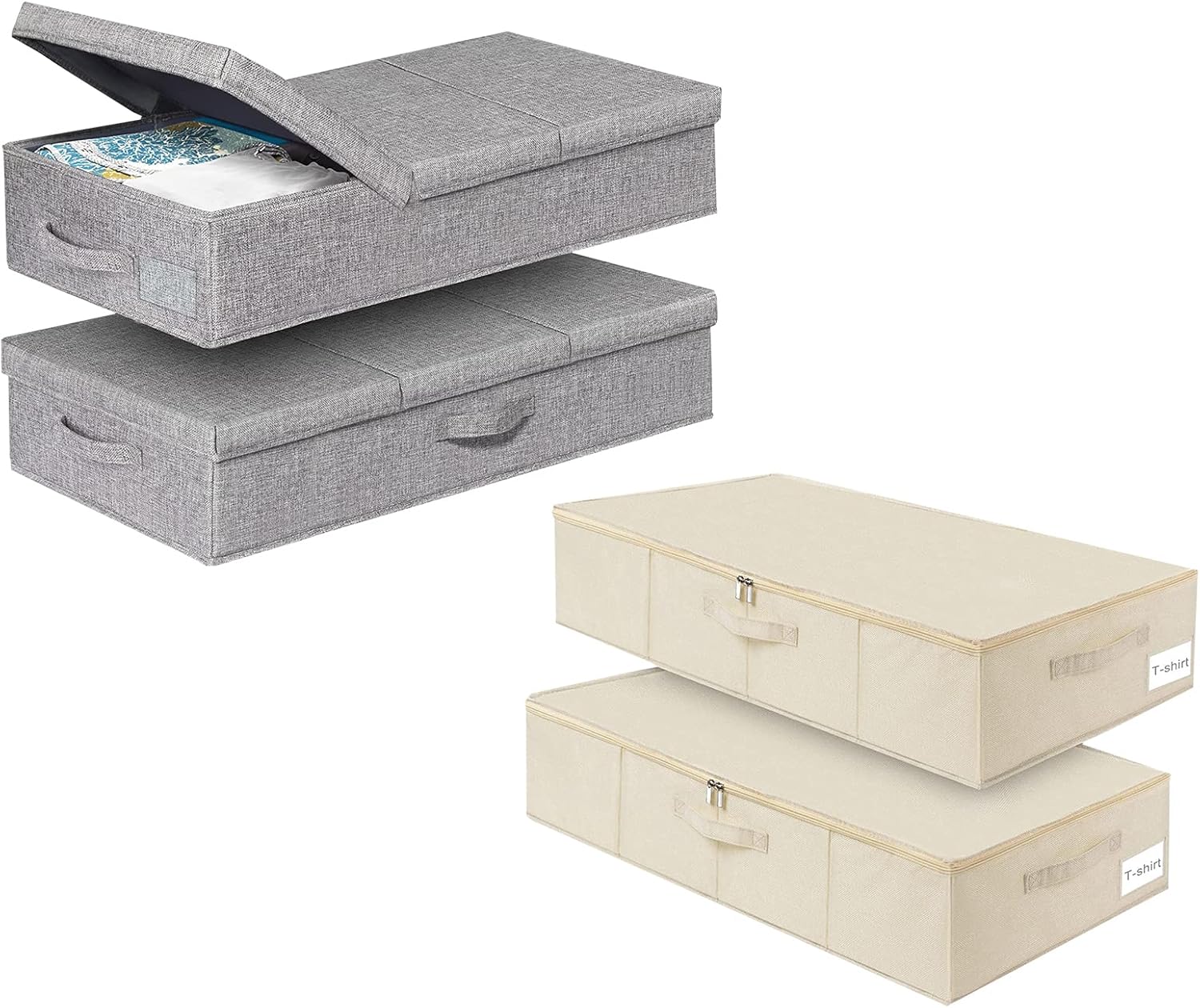 Under Bed Storage, 2 Pack Clothing Storage Bags W/ Upgraded Handles, Large Capacity Underbed Shoe Container Organizer, Breathable Dorm Essentials Bins for Blanket, Pillows, Comforters & Quilts, Beige