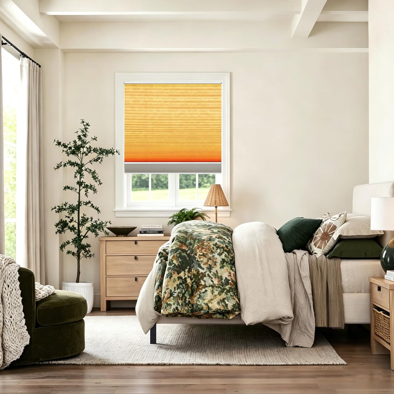 Motorized Day Night Cellular Shades,56 Inch Width No Drill Cordless Blackout Cellular Shades, Intelligence Light-Filtering Pleated Accordion Window Blinds for Bedroom, Kids' Room.ZF-323-B514
