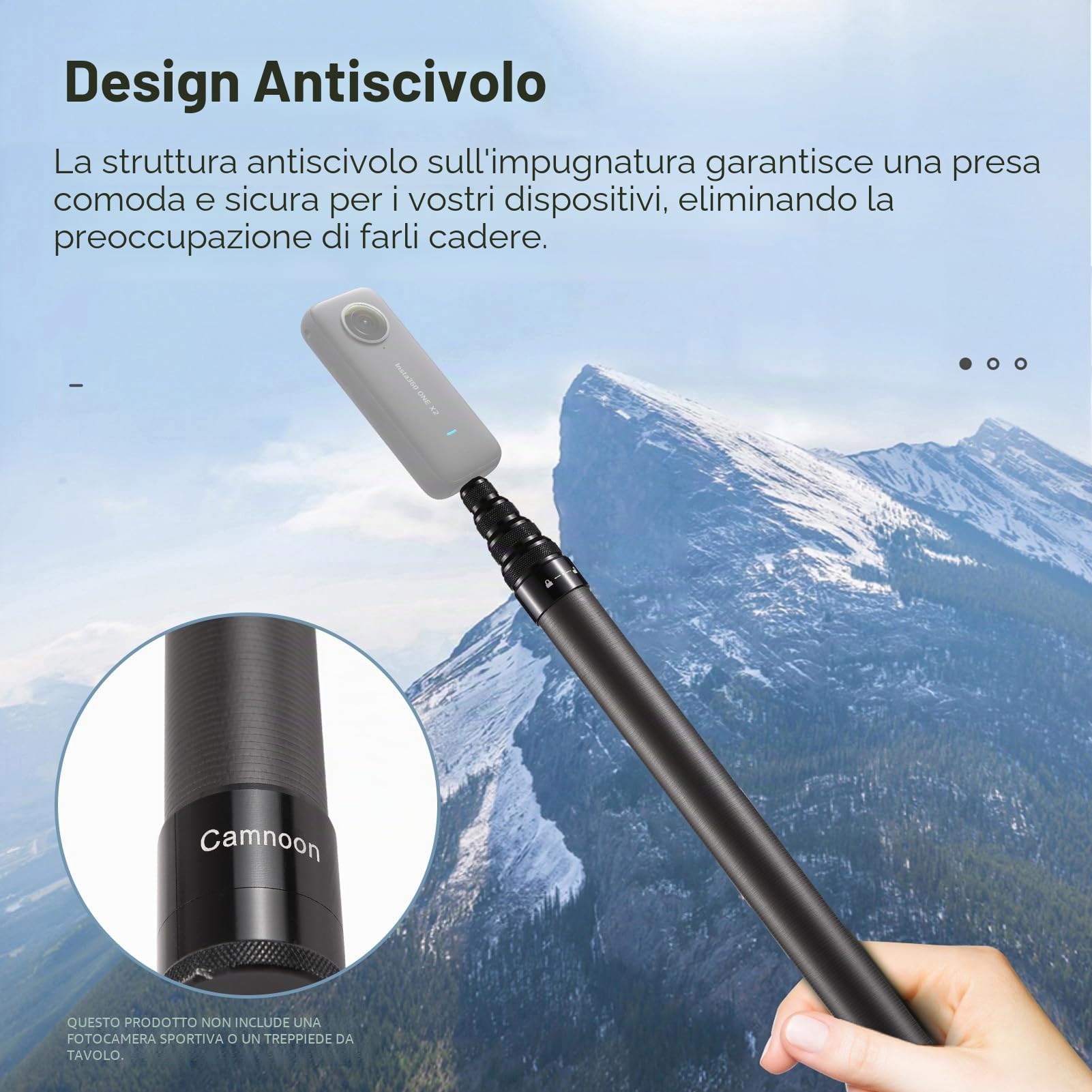3 Metro Bastone Selfie Invisibile per Action Cam, Camnoon Monopiede Palo Telescopico Asta Selfie Stick Carbonio Antiscivolo 262G con Blocco Rotante Stabile, Sacchetto di Stoccaggio in Velluto a Coste