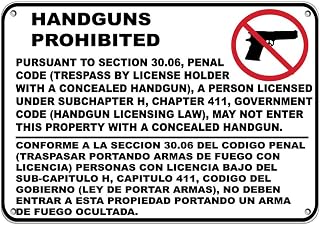 Handguns Prohibited Pursuant to Section 30.06 Label Decal Sticker Sticks to Any Surface 10x7