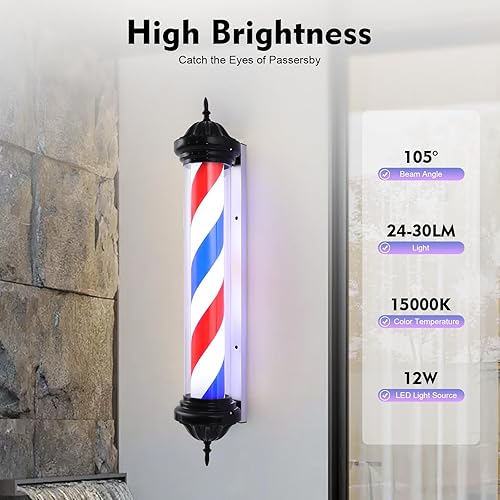 Miniatura 2 de None/Brand Luz de poste de peluquería de 41 pulgadas con rayas LED, luz de poste de luz roja, blanca y azul, luz giratoria de estilo clásico,