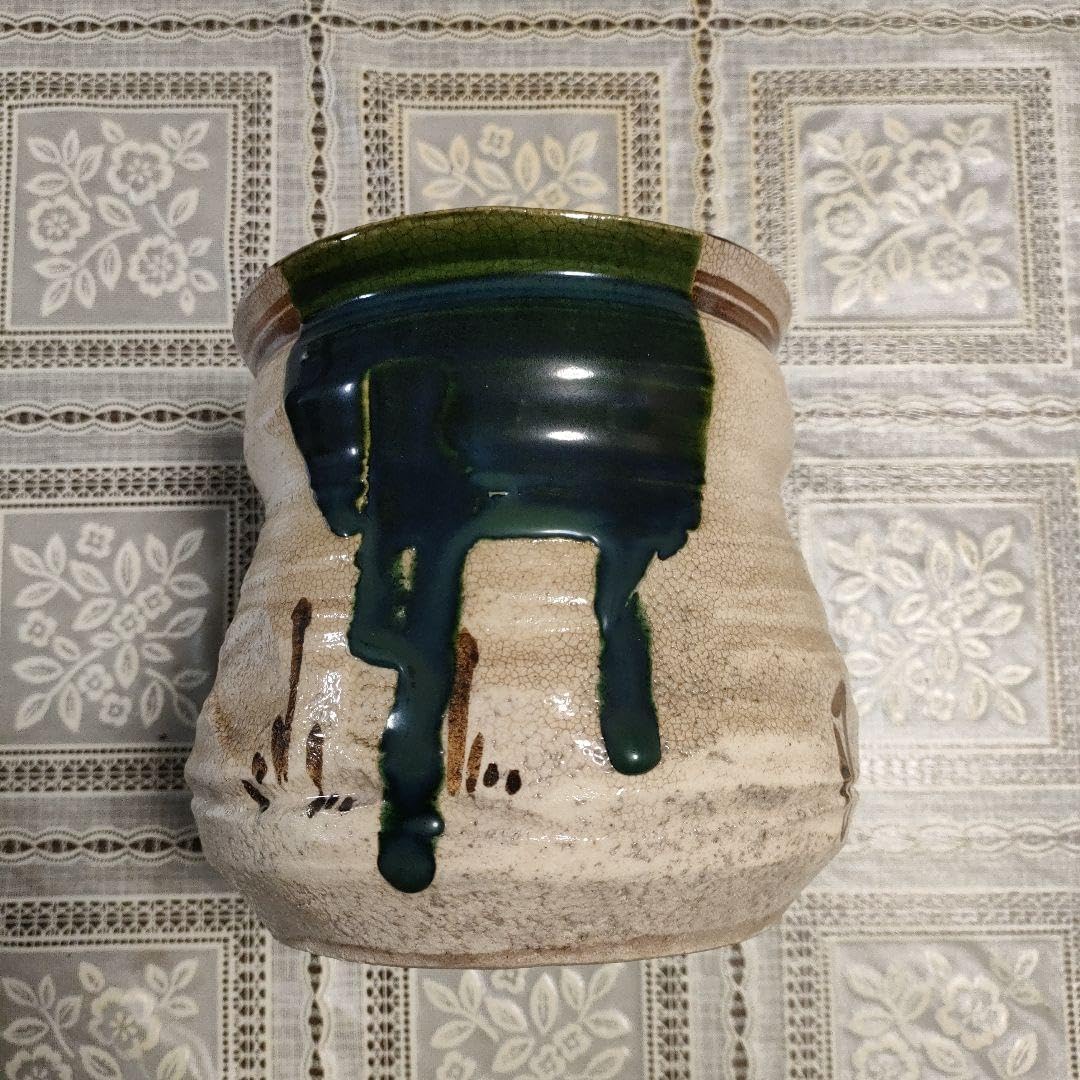 山口錠鐵造 茶道具 織部水指 陶印 共箱付 ※海外発送の場合、木箱は付属