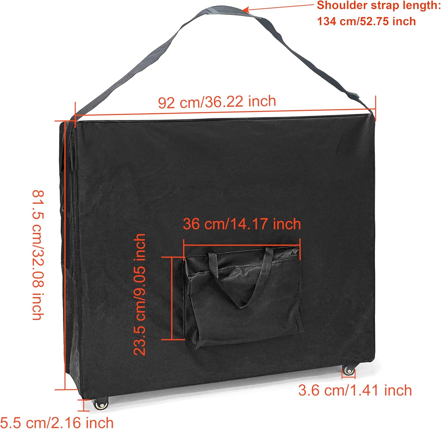 Elitzia Professional Massage Table Carrying Bag with Wheels & Shoulder Strap - Heavy-Duty Foldable Storage Case for Portable Massage Bed, Table Accessories - Model ETCB500