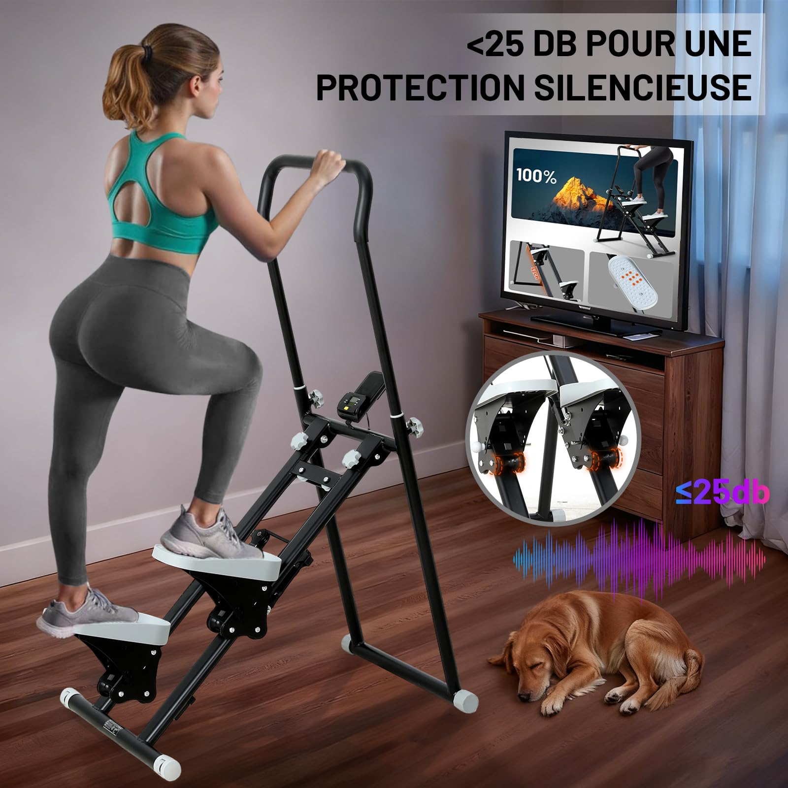 Stepper Escalier, Stepper Fitness Appartement avec Guidon/Pédale Réglable 3 Niveaux, Vertical Sport Escalader Entraînement Complet avec Ecran, Stair Steppers Climber Compact Noir Charge 100KG