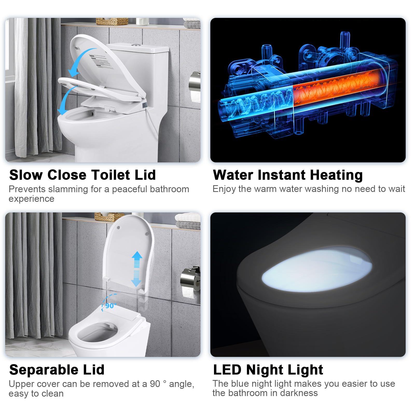 Elektroniczny bidet do toalety z podgrzewanym siedziskiem i miękkim zamknięciem, wydłużona inteligentna deska sedesowa, niekończąca się ciepła woda, cicha praca, bezprzewodowy pilot zdalnego