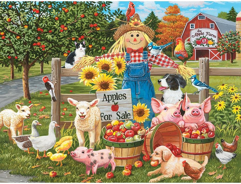 Bits and Pieces – Welcome to The Apple Farm Jigsaw Puzzle for Adults – Colorful Country Farm Scene with Cute Animals by Artist William Vanderdasson – Durable Random Cut Pieces (500 Piece Puzzle)